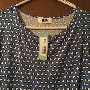 Blue and white print dress